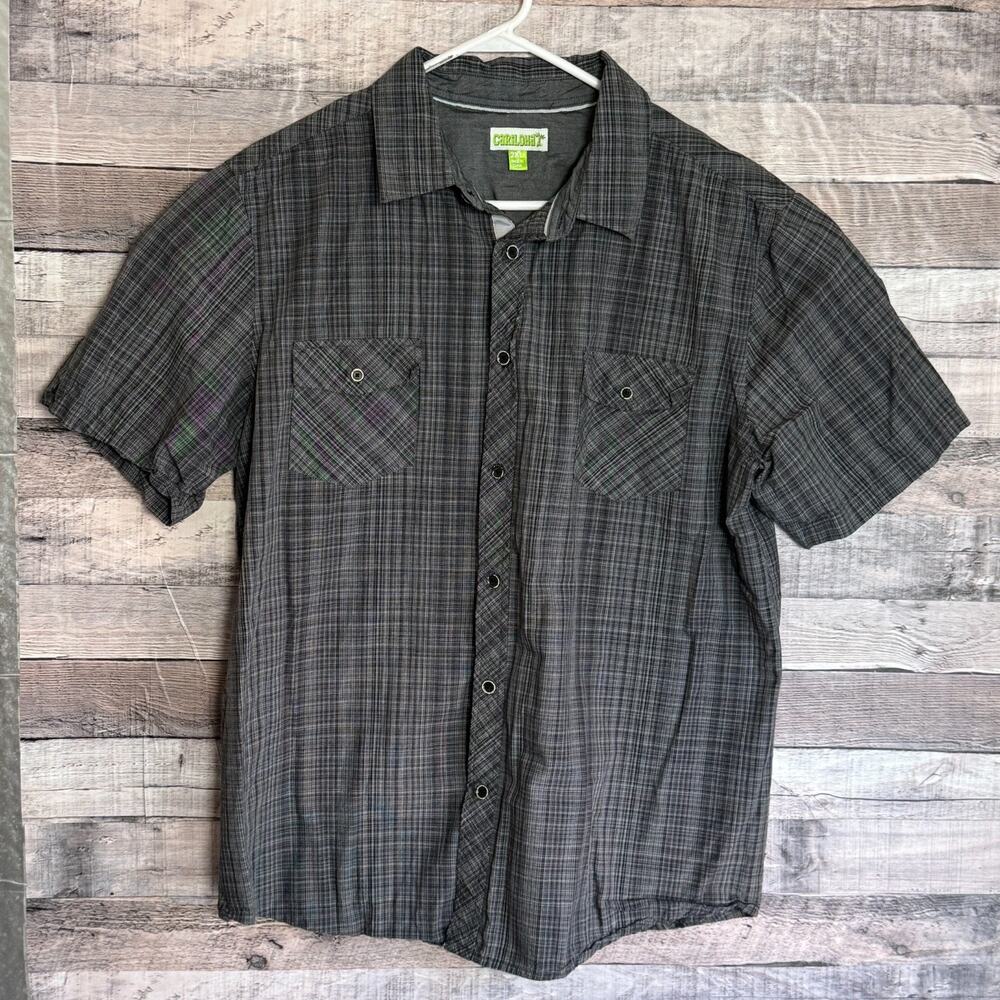 Cariloha Mens Bamboo Shirt 2XL Gray Plaid Button Up Classic Outdoors Lightweight